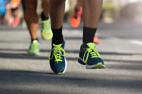 Marathon Running Race Runners Feet On Road Stock Image Image Of