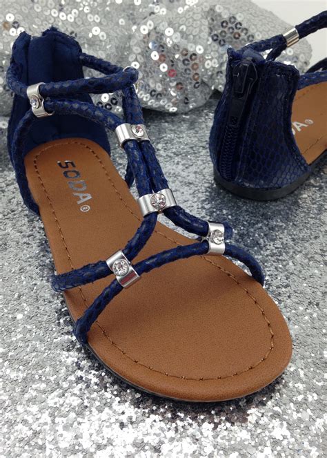 Girls Shoes | Girls Navy Blue Gladiator Sandals - Liberty Lark LLC