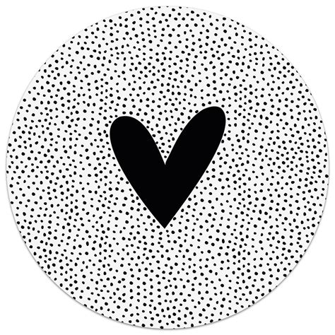 Muurcirkel Wit Met Hart En Dots Patroon