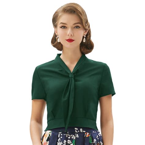 Belle Poque Women S Retro Vintage Short Sleeve Roll Style Collar Button Placket Cropped T