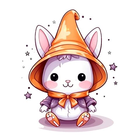 Cute Rabbit Bunny Halloween Costume Theme Cartoon Doodle Witch Rabbit Cartoon Halloween Witch