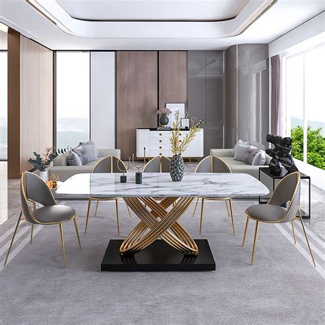 Black Marble Dining Table Rectangular Modern Minimalist Design Luxury
