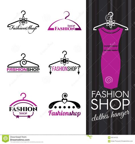 Fashion Shop Logo Violet Clothes Hanger Vector Set