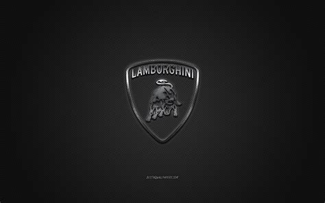 Download Wallpapers Lamborghini Logo Silver Logo Gray Carbon Fiber