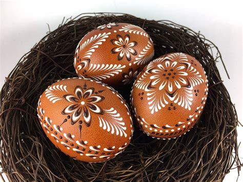 Polish Pysanky Eggs Set Of 3 Decorated Brown Chicken Eggs Polish