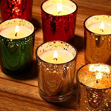 Mercury Glass Votive Scented Candle T Set Speckled Gold 100 Natural Soy Wax 2 5 Oz Per