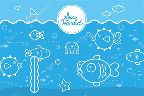 Submarino Dibujos Animados Ilustración Del Mundo Submarino Con Peces