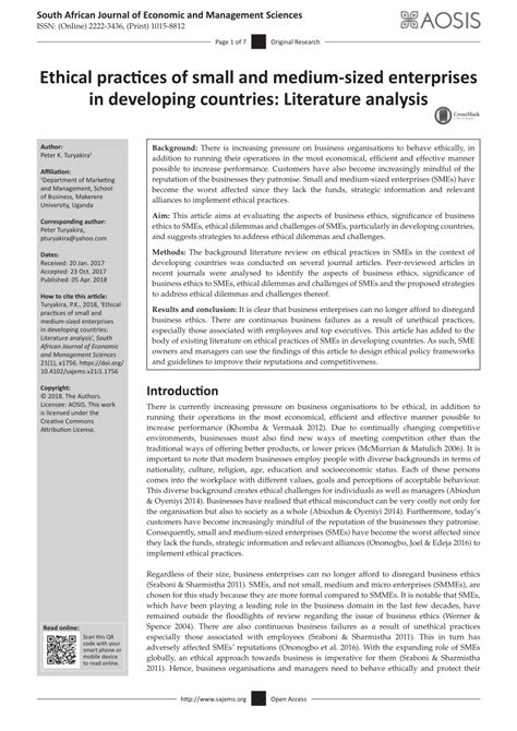 Policy supports for small and medium enterprises in developing countries: (PDF) Ethical practices of small and medium-sized ...