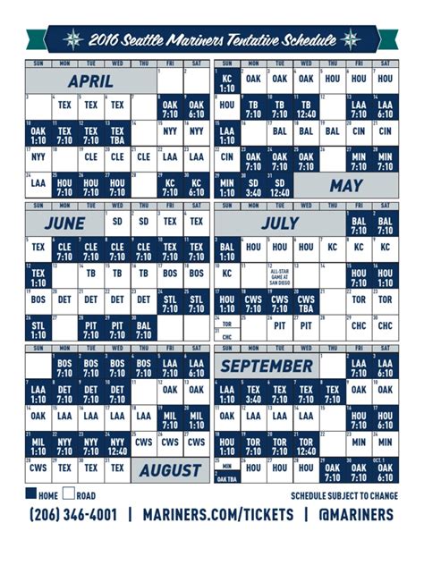 Mariners Calendar Schedule Monah Thomasa