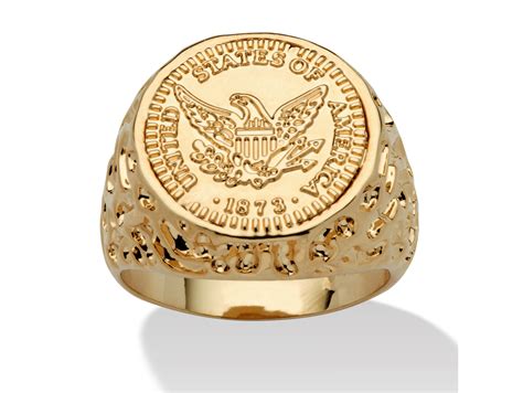 Mens Gold Plated American Eagle Coin Replica Nugget Style Ring