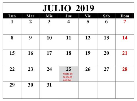 calendario mes de julio