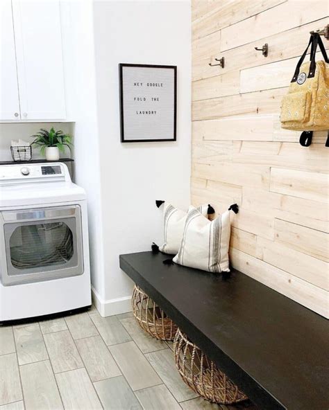 Mudroom Storage Wall With Natural Wood Panels Soul And Lane