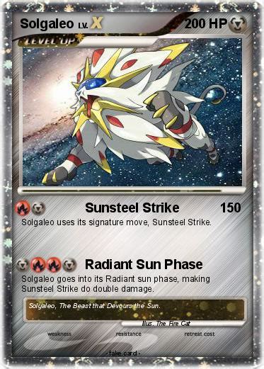 It is lunala's counterpart and one of the two evolved forms of cosmoem. Pokémon Solgaleo 130 130 - Sunsteel Strike - My Pokemon Card