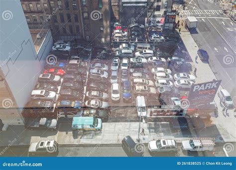 Aerial View Of A Busy Parking Lot Editorial Image Image Of Mode