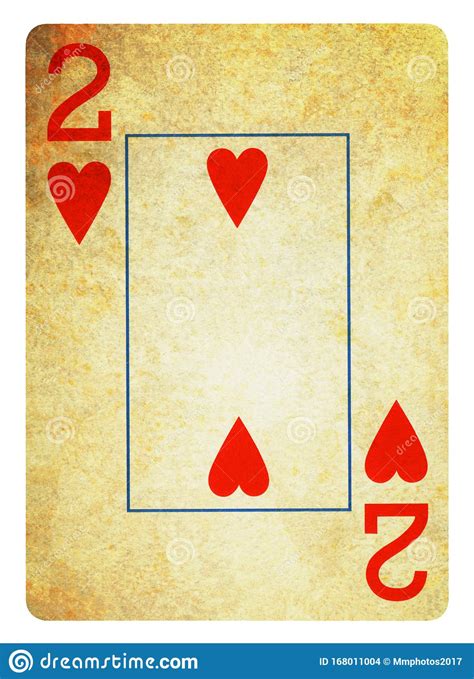 Two Of Hearts Vintage Playing Card Isolated On White Stock