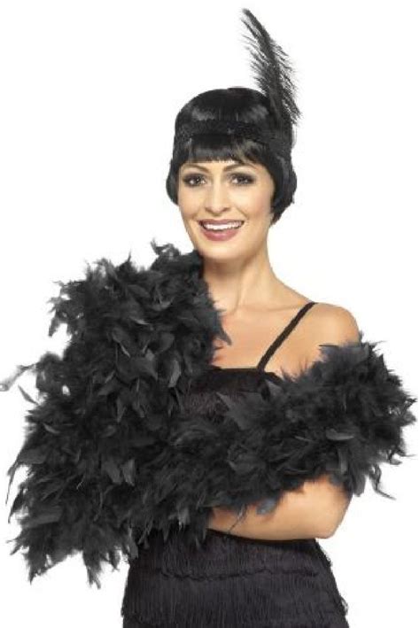 Ladies Deluxe Black Feather Boa Fancy Dress Costumes Halloween Women Black Feathers