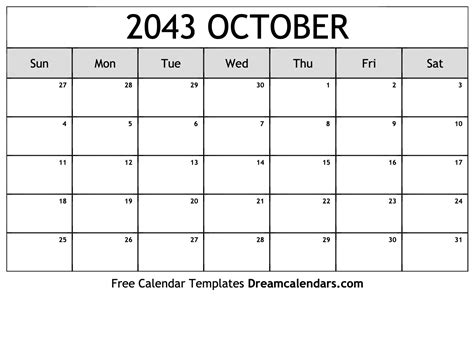 October 2043 Calendar Free Blank Printable With Holidays