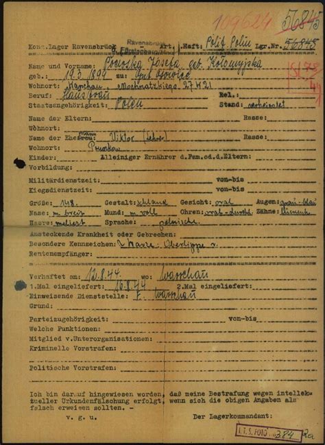 Prisoner Registration Form E Guide Arolsen Archives