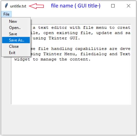 Tkinter Gui Text Editor Using Menu And Filedialog For File Operations