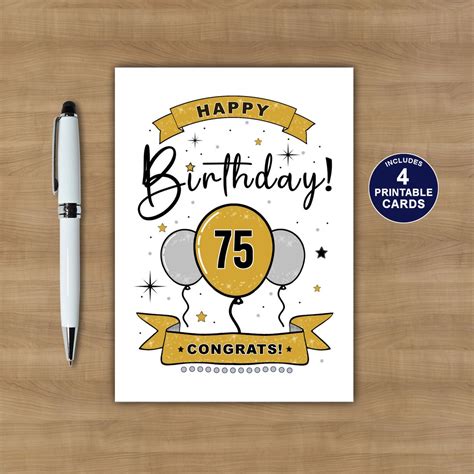 Printable 75th Birthday Card Happy 75th Birthday Card Etsy