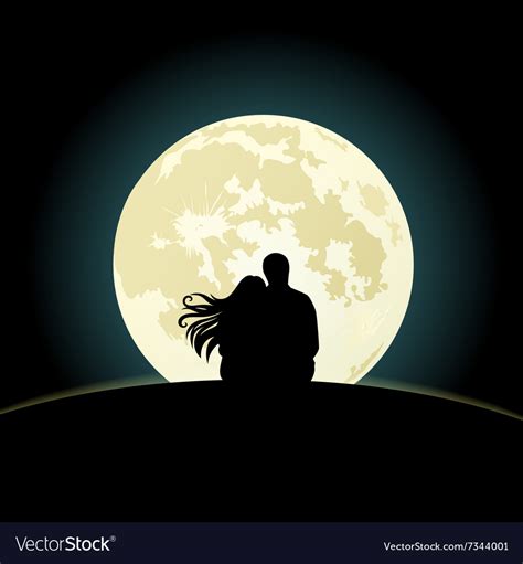 Couple On A Hill Sitting Under The Moonlight Vector Image