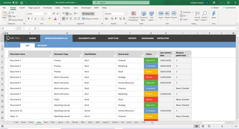 Document Control System Excel Spreadsheet Template Luz Templates