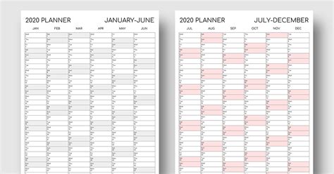 Printable 2020 Year Planner Two Pages Portrait Orientation