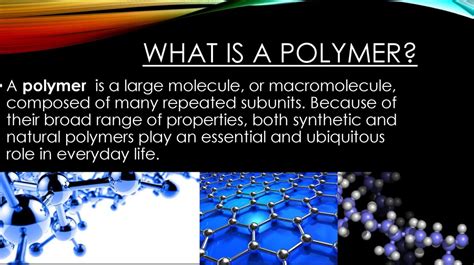 A polymer can be a three dimensional network (think of the repeating units linked together left and right, front and back, up and down) or spider silk, hair, and horn are protein polymers. Polymers - online presentation