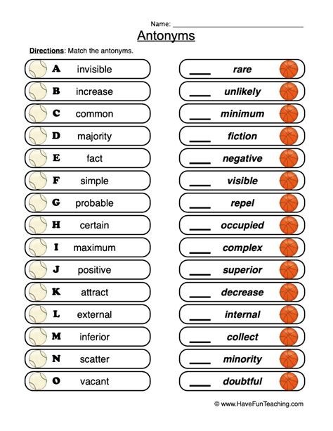 Antonyms Intermediate Matching Worksheet By Teach Simple