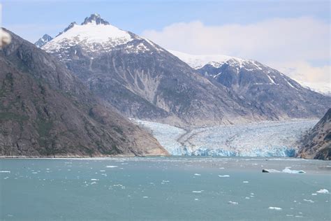 Dawes Glacier (2019) from a cruise ship. You can see how high the glacier used to be where the ...
