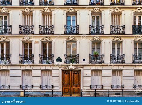 Beautiful Traditional Parisian Architecture On A City Street Stock