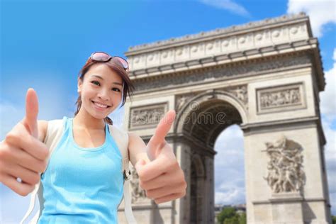 Happy Woman Travel In Paris Stock Image Image Of Direction
