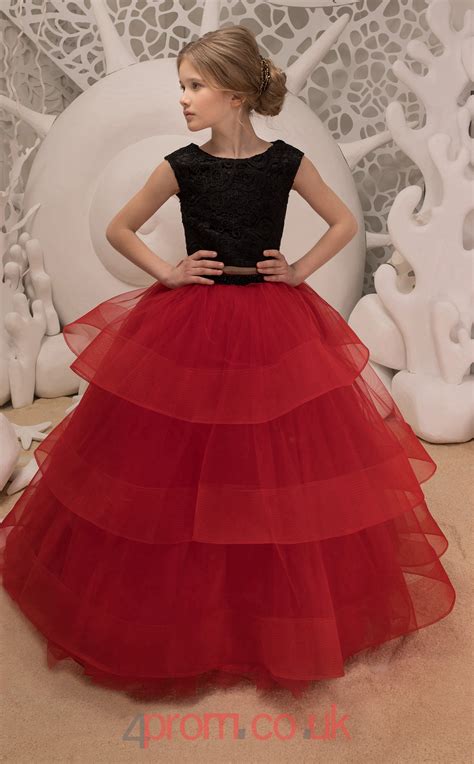Two Piece Jewel Sleeveless Ruby Kids Prom Dresses Chk039 Uk