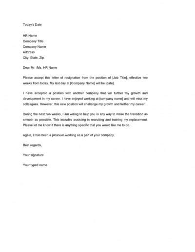 weeks notice letters resignation templates