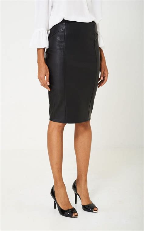 Black Leather Midi Skirt Cool Coco SilkFred US Faux Leather