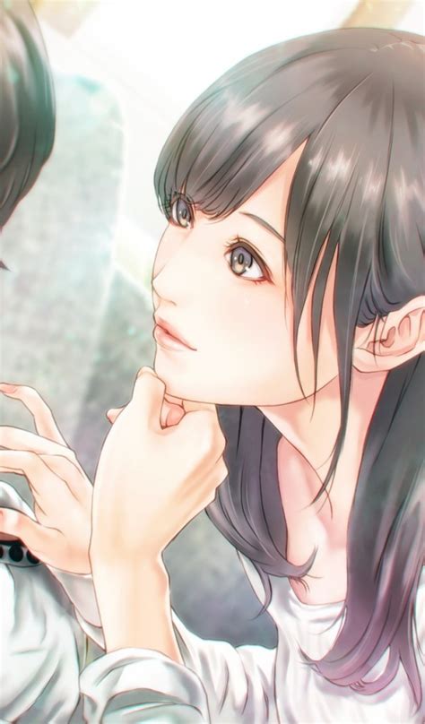 Download 600x1024 Anime Couple Romance Semi Realistic