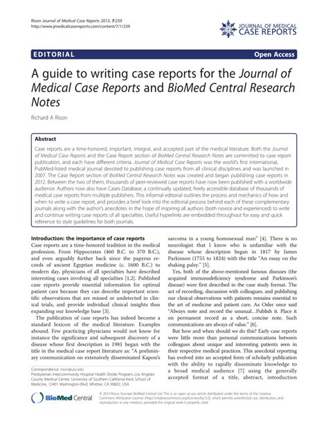 Pdf A Guide To Writing Case Reports For The Journal Of Medical Case