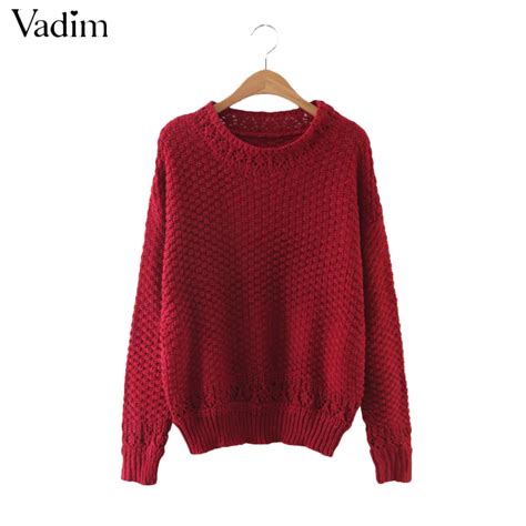Women Hollow Out Knitted Pullover 4 Solid Colors Long Sleeve O Neck