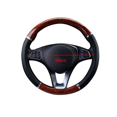 38cm Wood Grain Black Syn Leather Auto Suv Car Steering Wheel Cover