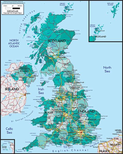 Large Detailed Political Map Of United Kingdom With R