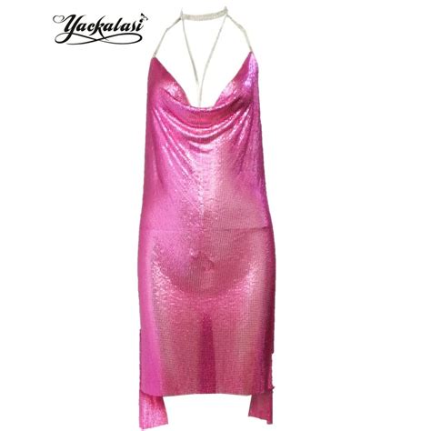 Yackalasi Women Dress Metal Mesh Party Slim Summer Vestidos Kendall