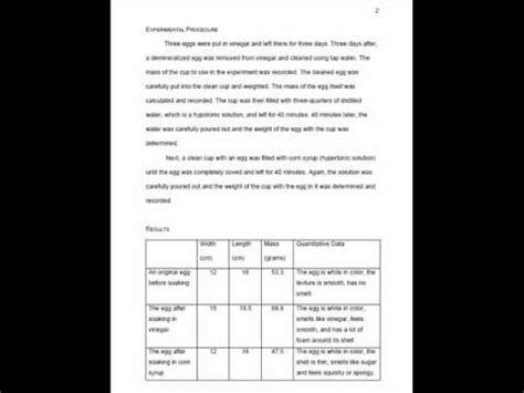 The structure of the cell membrane consists of the phospholipid bilayer organized by the arrangement of hydrophilic heads and hydrophobic tails. Free Essay Sample: "Osmosis Egg Lab Report". - YouTube