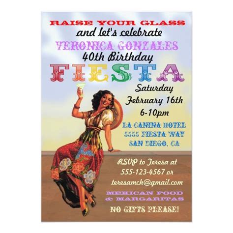 Mexican Fiesta Pin Up Birthday Party Invitations Zazzle Fiesta Birthday Invitations