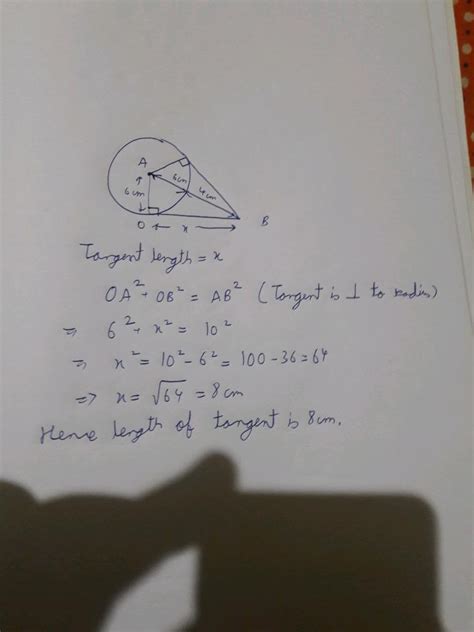 Draw A Circle Of Radius 6 Cm From A Point 10 Cm Away From Its Centre