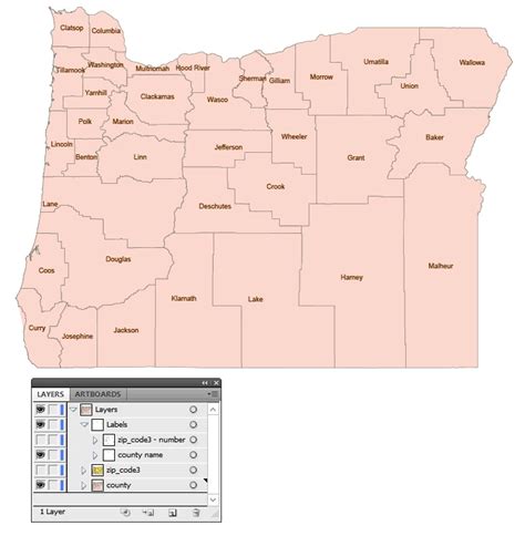 Oregon State 3 Digit Zip Code Vector Map County Map Your Vector