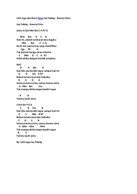 Check spelling or type a new query. Kunci Gitar Lagu Judika Cinta Karena Cinta Chordtela - Chord dan Lirik Lagu