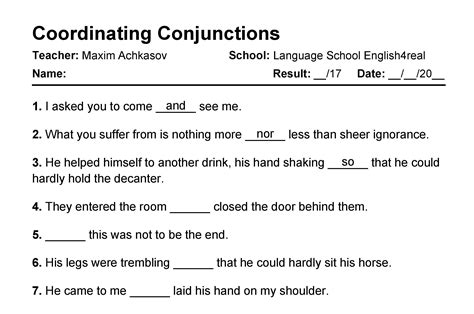 Coordinating Conjunctions English Grammar Fill In The Blanks