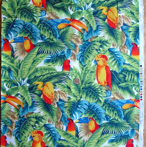 Cotton Fabric Bird Print Bright And Beautiful Tropical 3 Yards