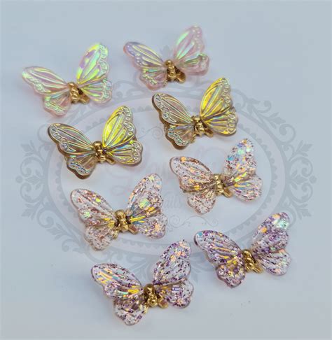Par Mariposa Movible Rosa Glitter Lovely Nails