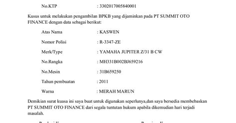 Contoh surat kuasa pengambilan bpkb download have an image from the other.contoh surat kuasa pengambilan bpkb download in addition, it will feature a picture of a kind that could be seen in the gallery of contoh surat kuasa pengambilan bpkb download. Contoh Surat Kuasa Untuk Pengambilan Bpkb Motor Di Fif